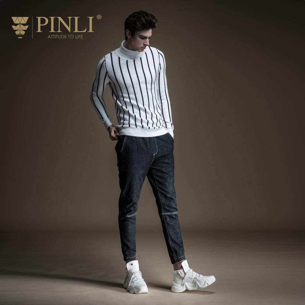 Pinli Winter New Discount Clearance Slim Striped Turtleneck Pullovers Wool Color Block Warm Casual Men Long Sleeve Sweater 201022