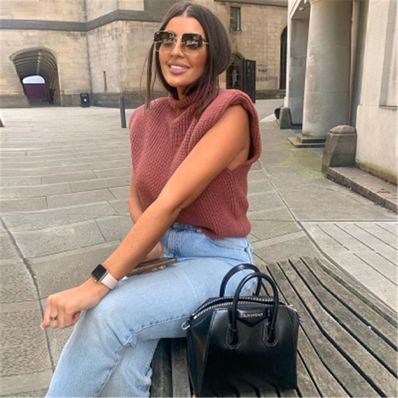 Womens Shoulder Pads Sleeveless Sweater Fashion Occident Trend High Neck Knitted Pullover Tops Designer Female Winter Casual Loose Sweater, Red
Womens Shoulder Pads Sleeveless Sweater Fashion Occident Trend High Neck Knitted Pullover Tops Designer Female Winter Casual Loose Sweater, Red