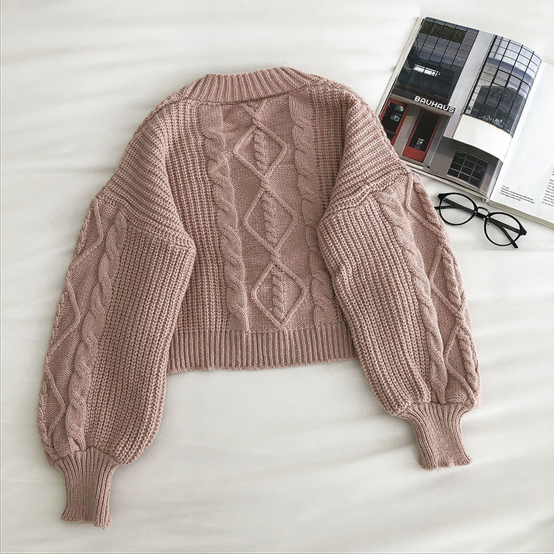 Women Button Up Sweater Fashion Autumn Winter V Neck Single-breasted Crop Sweaters Woman Korean Oversize Short Cardigan 201223