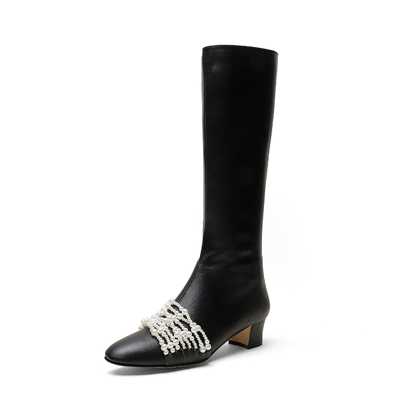 Hot Sale-Winter Pearl Knee High Boots Women Black Leather Round Toe Pearl Beading High Boots Fashion Back Zip Motorcycle boots, As pic leather inside
Hot Sale-Winter Pearl Knee High Boots Women Black Leather Round Toe Pearl Beading High Boots Fashion Back Zip Motorcycle boots, As pic leather inside