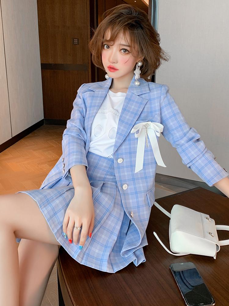 2021 Spring Fashion 2 Piece Set Women Long Sleeve Plaid Jacket Coat+Mini Pleated Skirt Set Ladies Work Wear Clothing Sets, Blue set
2021 Spring Fashion 2 Piece Set Women Long Sleeve Plaid Jacket Coat+Mini Pleated Skirt Set Ladies Work Wear Clothing Sets, Blue set