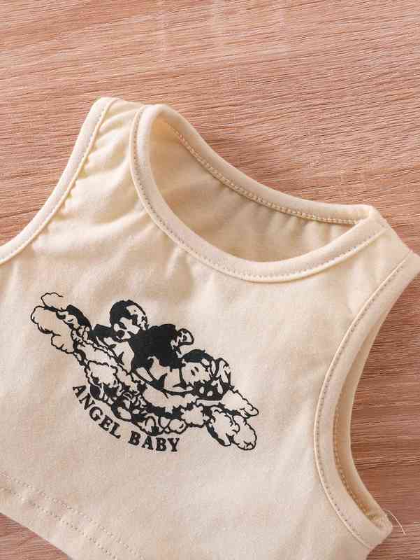 Baby Angel & Letter Graphic Tank Top & Shorts SHE