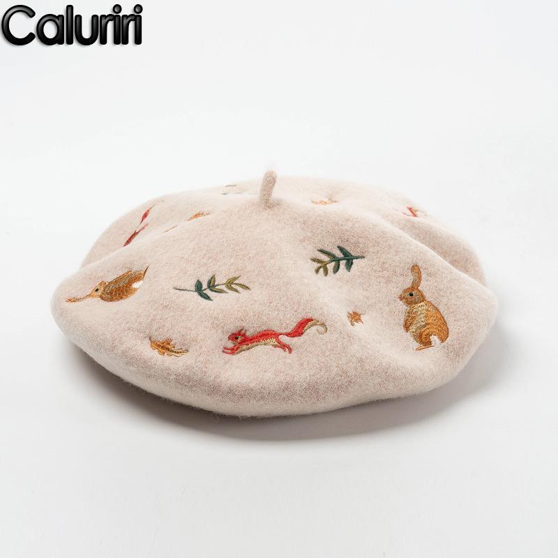 Caluriri Korean Autumn and Winter New Mori Squirrel Leaves Embroidered Cashmere Wool Beret Artist Hat Wool Hat1
Caluriri Korean Autumn and Winter New Mori Squirrel Leaves Embroidered Cashmere Wool Beret Artist Hat Wool Hat1