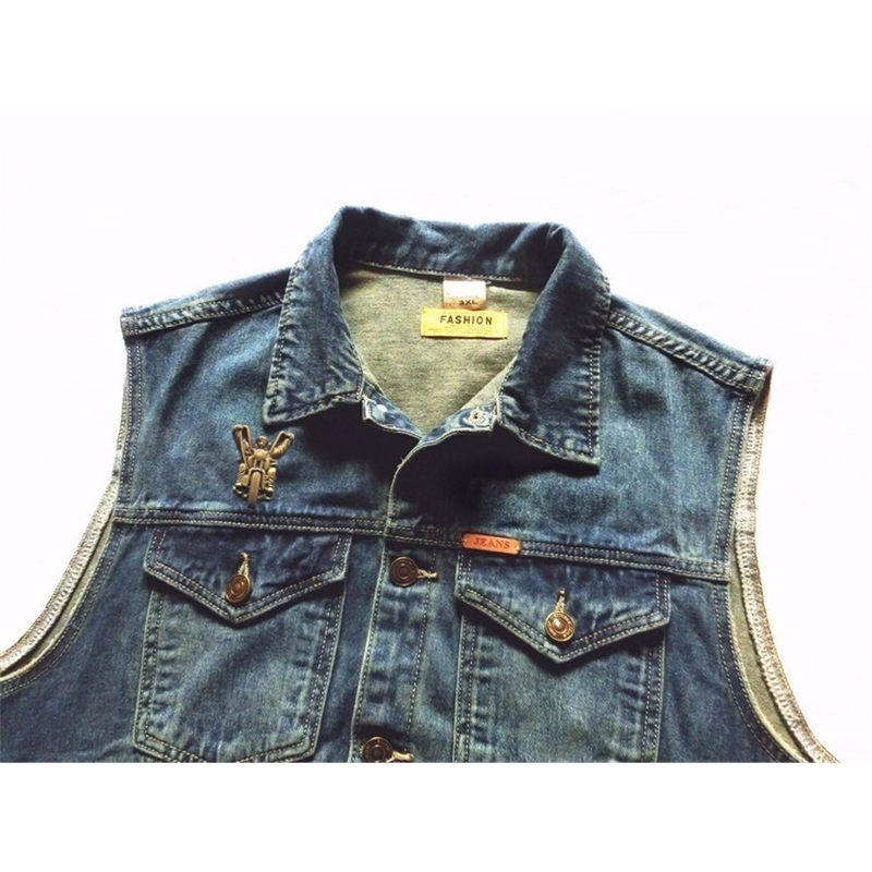 Denim vests blue Jeans Motorcycle vest Biker blue Jeans Sleeveless jacket punk Cowboy Fashion 6XL 201128