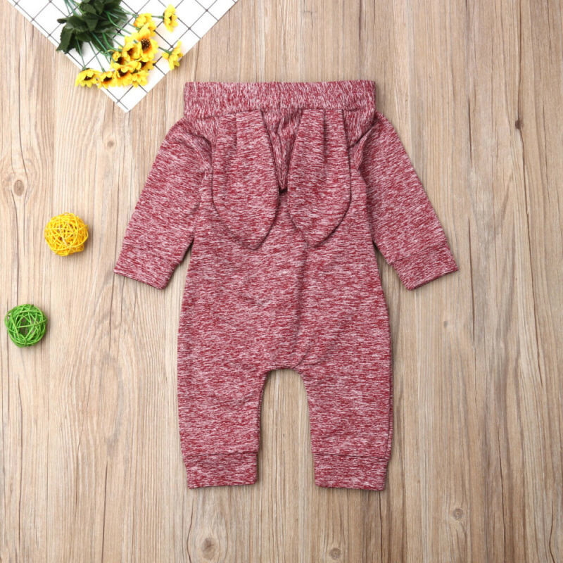 New Newborn Infant Baby Girl Boy Fashion Style Solid Cute Rabbit Ears Hooded Cotton Romper Button Jumpsuit Outfits Clothes 0-24M Y1221