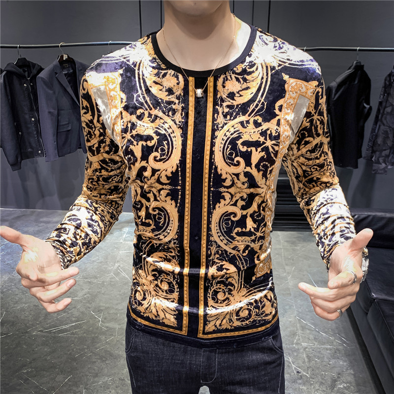 2021 Autumn Winter Long-sleeved Gold Veet Printed Slim O-neck Men's Fashion Brand Club Casual T-shirt New Men Prst, Picture color
2021 Autumn Winter Long-sleeved Gold Veet Printed Slim O-neck Men's Fashion Brand Club Casual T-shirt New Men Prst, Picture color