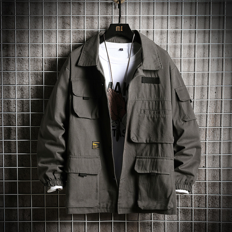 SingleRoad Mens Cargo Jacket Men Green Solid Side Pockets Windbreaker Coat Hip Hop Japanese Streetwear Jackets For Men 201218