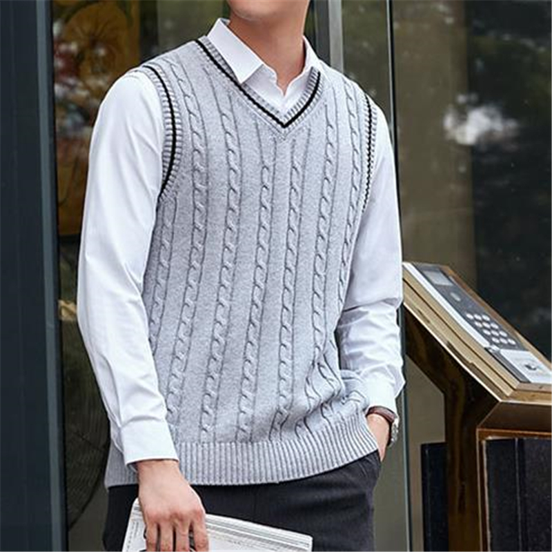 Men Sweater Vest Sleeveless Wool Knitted Waistcoat Stretch VNeck Autumn pull Jumper Slim Fit Spring Tank Tops Twist Pullovers 201125