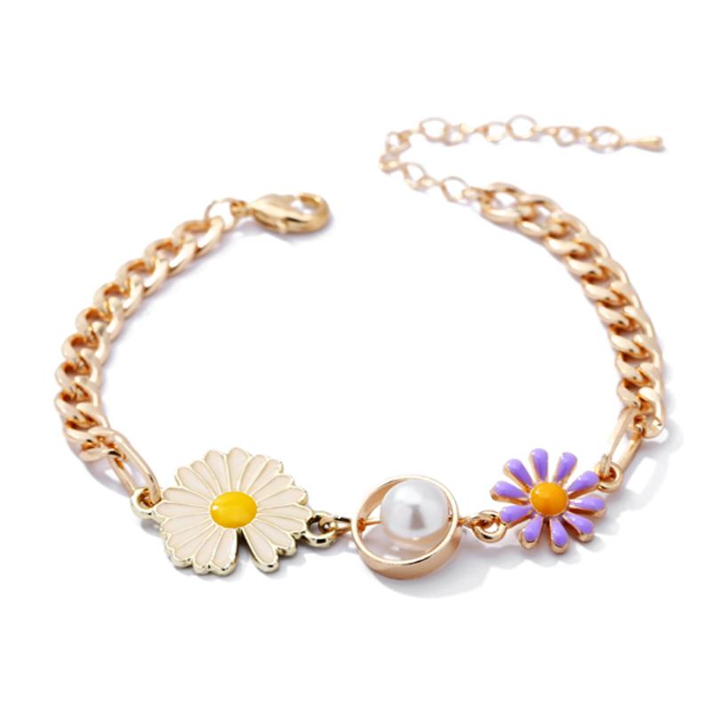Charm Bracelets 2021 Stainless Steel For Women Gold Color Daisy Pearl Jewelry Pulseira Party Gifts