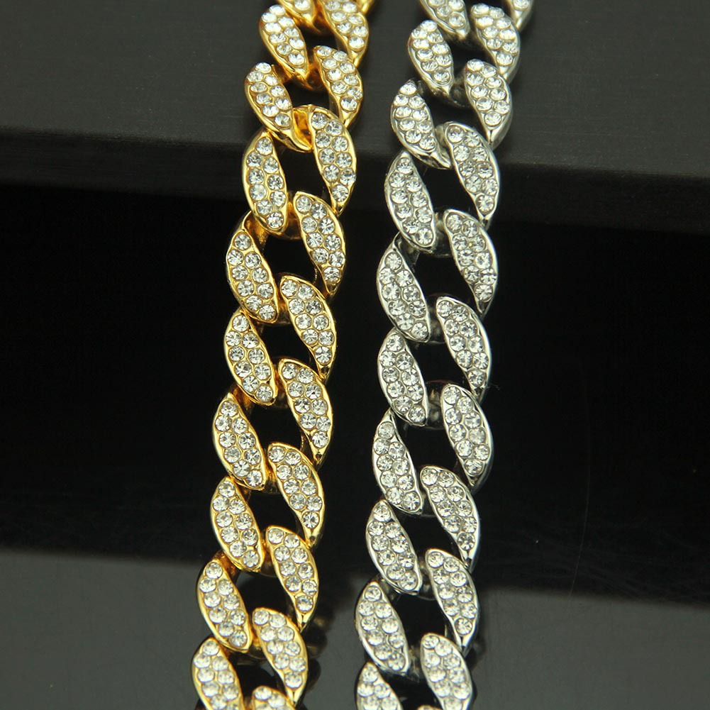 Hip Hop Bling Fashion Chains Jewelry Men Gold Silver Miami Cuban Link Chain Necklaces Diamond Iced Out Chian Necklaces