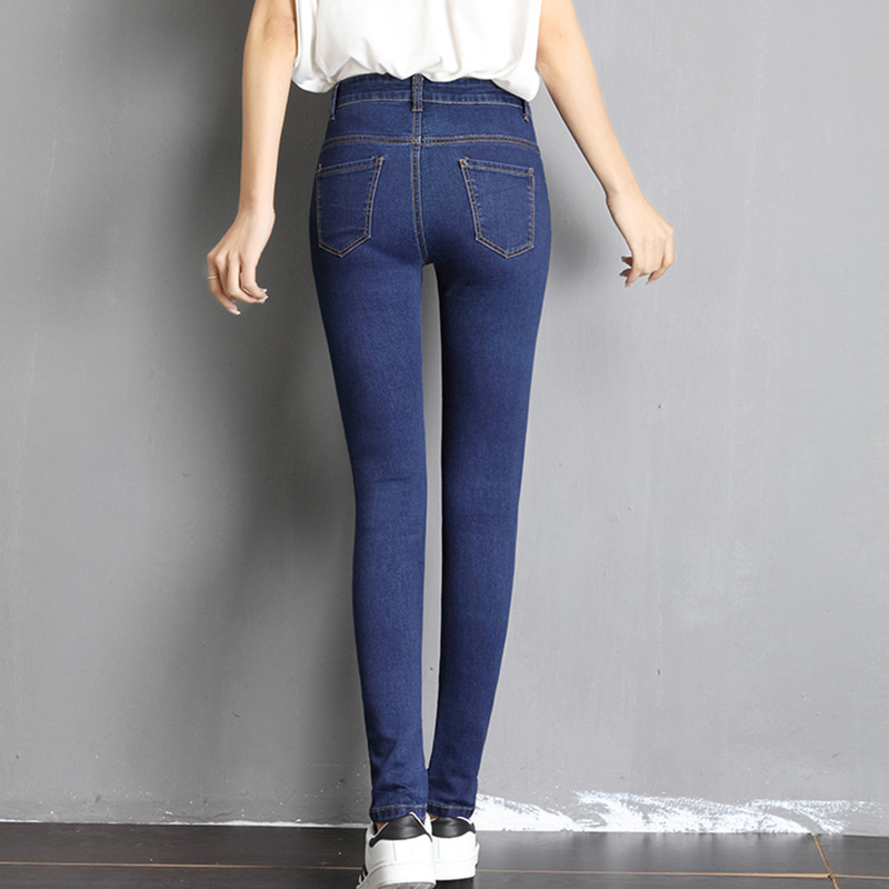 Women Stretch High Waist Oversized Skinny Jeans Lady Students Plus Size Streetwear Black Pants Tight Autumn Slim Trousers 201029