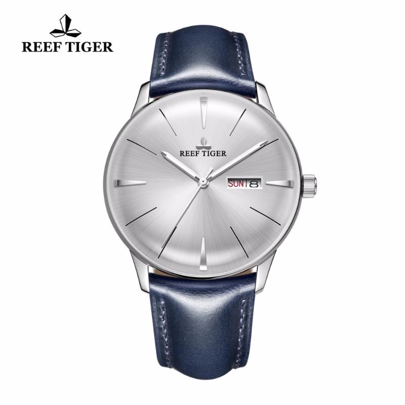 

Wristwatches 2021 Reef Tiger/RT Mens Dress Watches Convex Lens White Dial Automatic Blue Leather Band RGA8238, Rga8238-ywsh