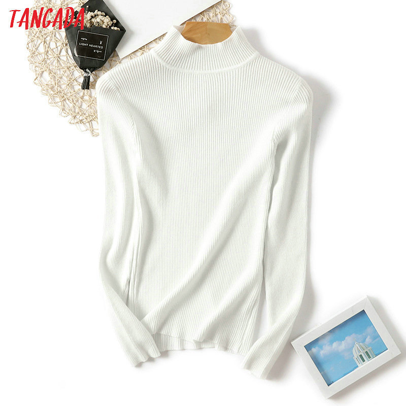 Tangada Winter Women Turtleneck Jumper Sweater Long Sleeve Pullover Stretch O neck Female casual Soft knitted top Femme AQX04 201109