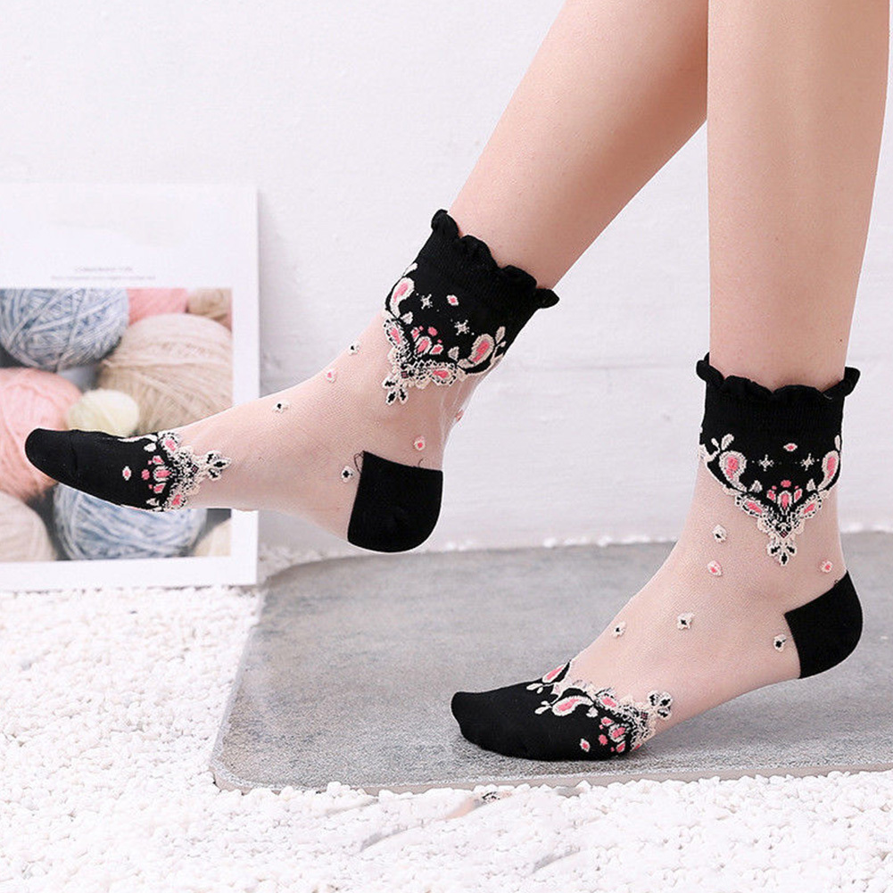 1 Pair Mesh Flowers Summer Super Thin Retro Comfortable Women Socks Anti Skid Fashion Soft Cotton Lace Elastic Sexy Shorts T200916