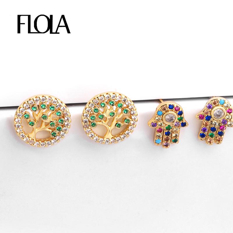FLOLA Turkish Fatima Hand Tiny Earrings Cheap Small Stud Zirconia Earrings Aretes De Moda Jewelry Accesories for women ersq24