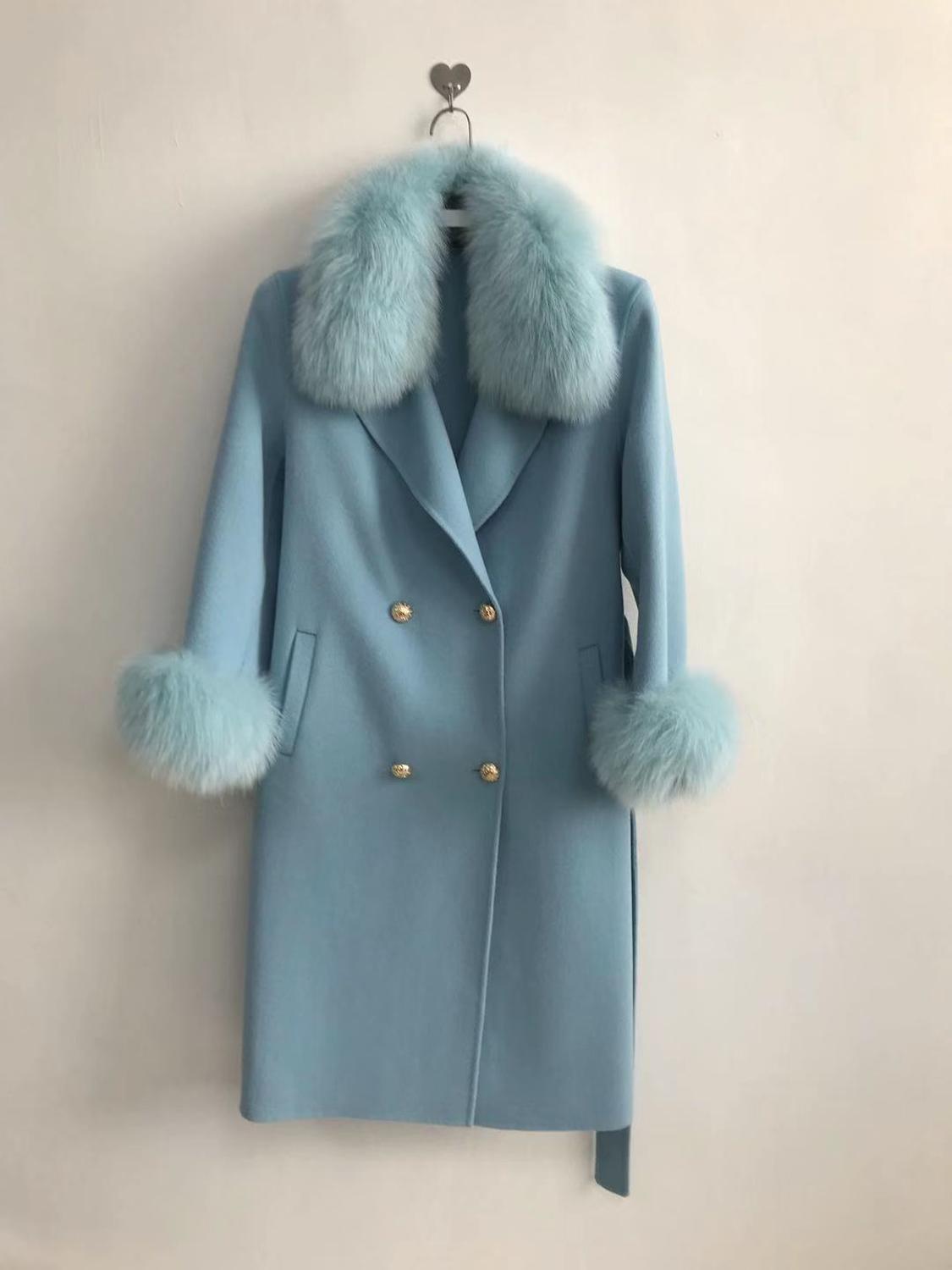 QIUCHEN PJ19100 New arrival high quality cashmere women jacket with real fox fur collar and cuffs Fashion model 201222