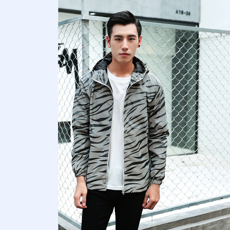Aolamegs Men Jacket Hip Hop Windbreaker Reflective Jacket Zebra Stripe Fluorescent Coat Hooded Couples Thin Hoodie Cardigan 201106