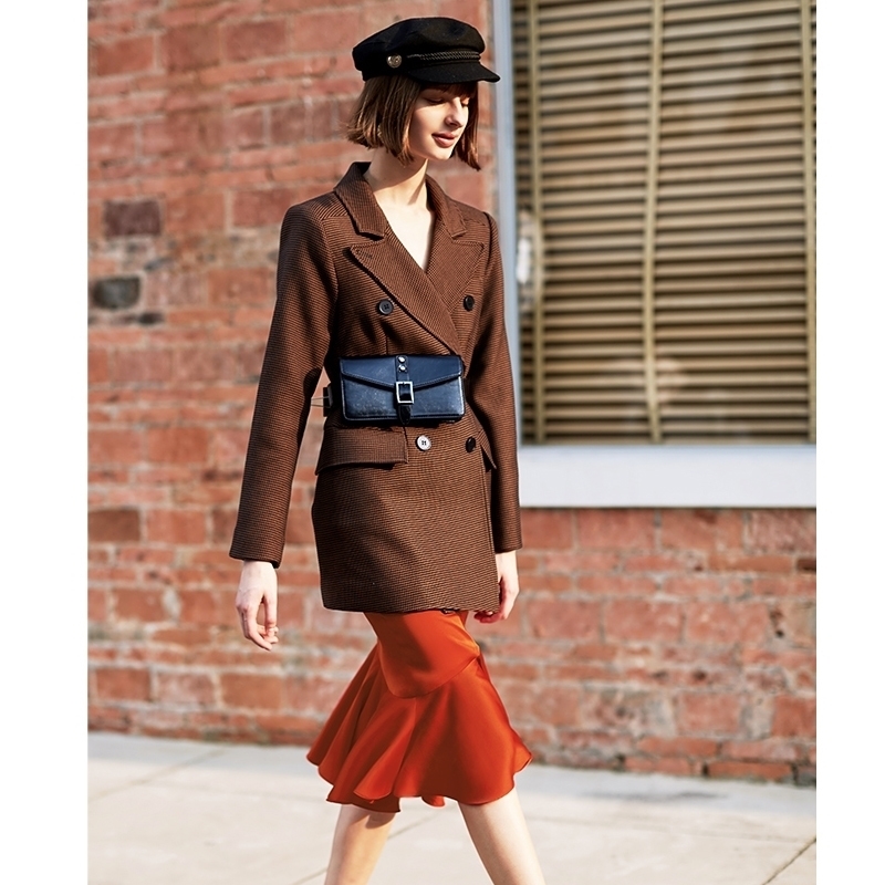 AEL Women Winter Autumn Plaid Woolen Suit Jacket Grace Female Coat Fashion Lattice Slim Waist Office Lady Clothing 201030