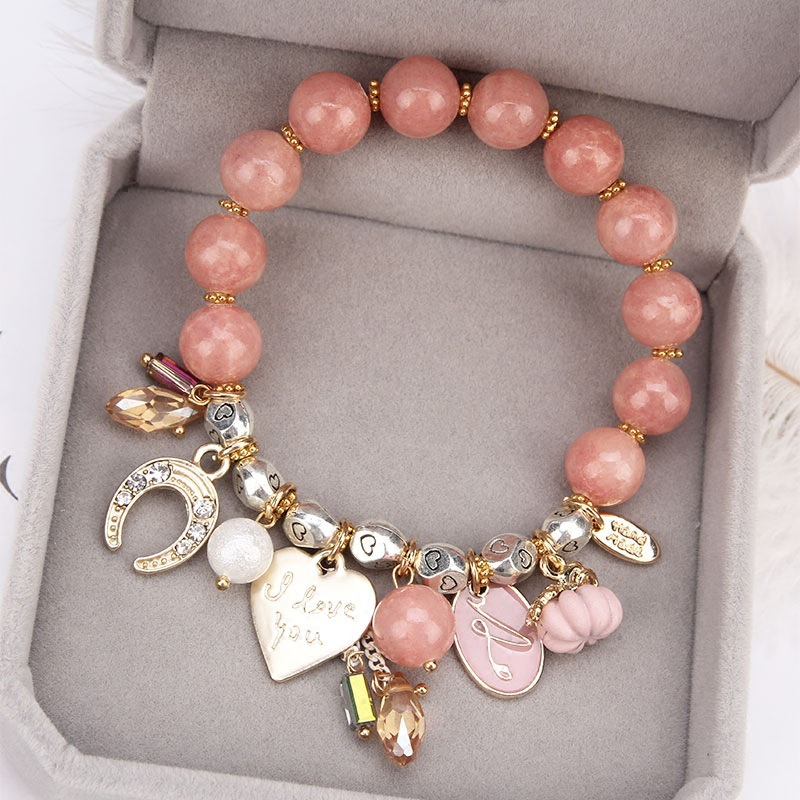 Popular Design Metal Charm Bracelet Womens Holiday Gift Natural Gemstone Strands Jewelry