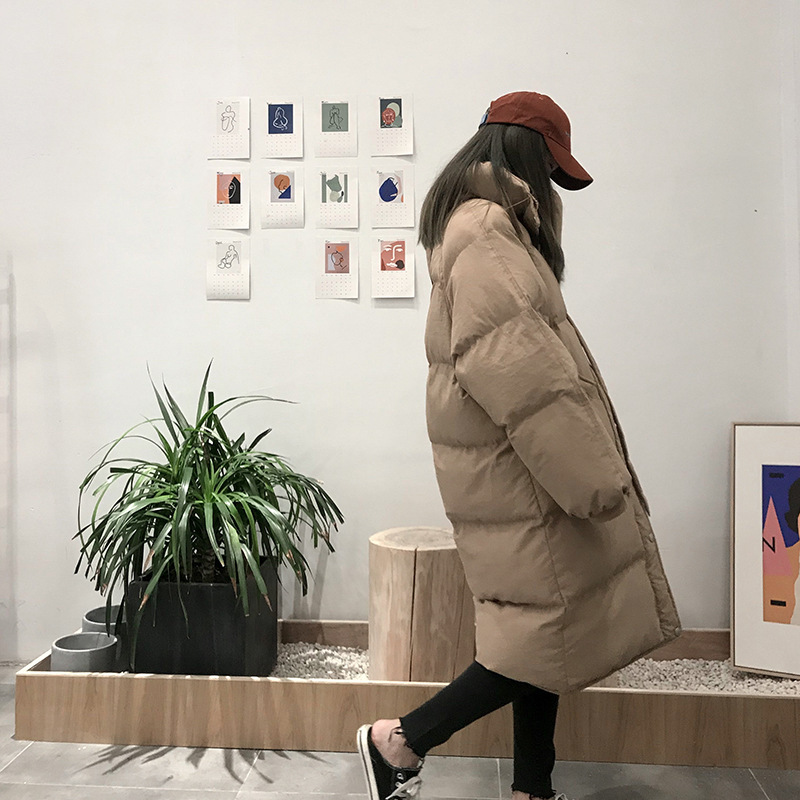 New Winter Jacket Long Padded Over-the-Knee Women Korean-Style Loose Down Cotton Coat Cotton-Padded Clothes 201217