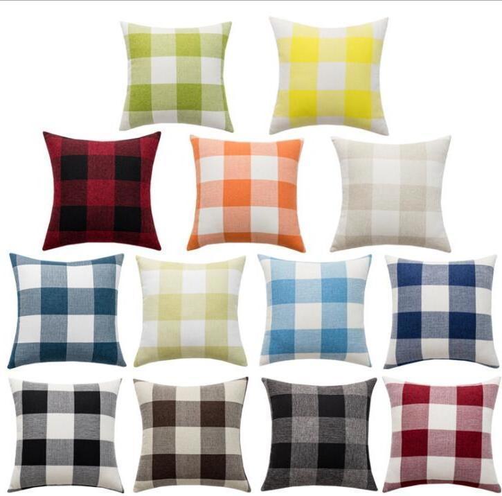 

Pillows Case Color Plaid Lumbar Support Cushion Covers Linen Yarn-dyed Pillow Case Home Decoration For Bed Hidden Zipper Closure, Remark style