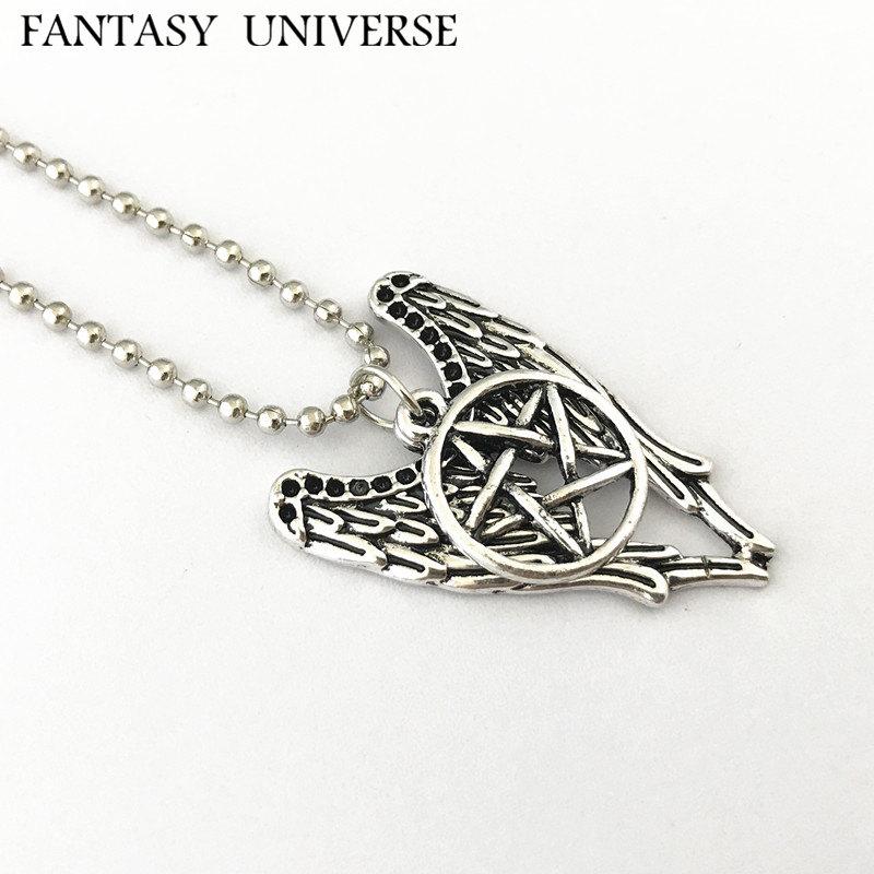 Pendant Necklaces FANTASY UNIVERSE Movie Fashion High Quality Metal Kawaii Supernatural Dean Necklace Cosplay Five-pointed Star Wing Jewelry
Pendant Necklaces FANTASY UNIVERSE Movie Fashion High Quality Metal Kawaii Supernatural Dean Necklace Cosplay Five-pointed Star Wing Jewelry