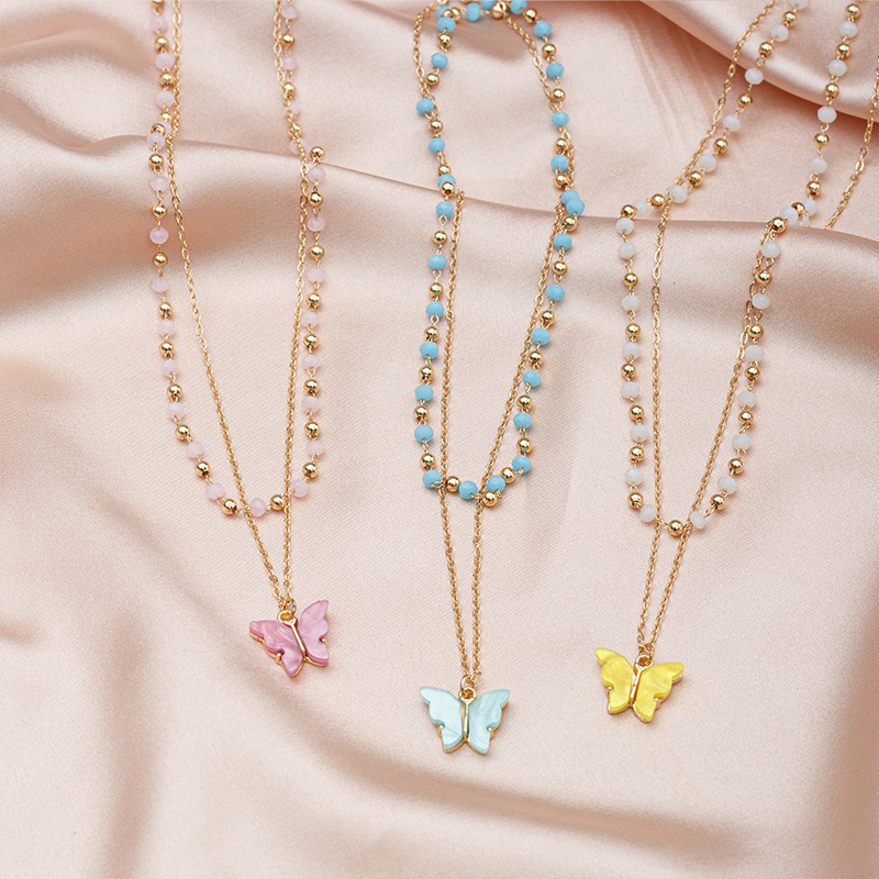 18K Gold Plated Retro Romantic Butterfly Pendent Necklace for Women Charm Statement Long Chain Sweater Necklaces Valentine's Day Nice Female Jewe