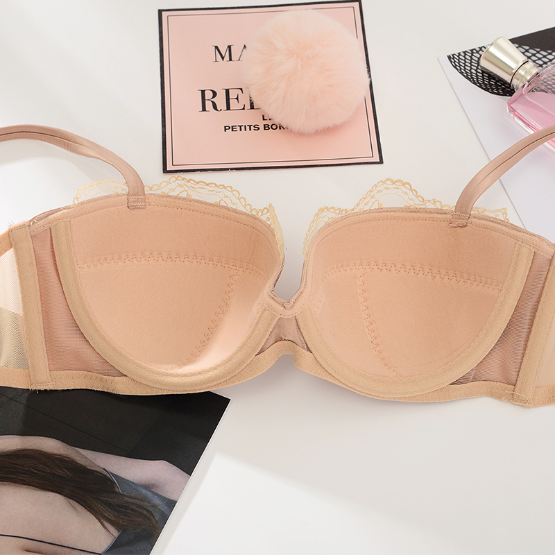 shaonvmeiwu Sexy glossy lace edge gathered underwear women skin bra thin bra with steel rings 201202