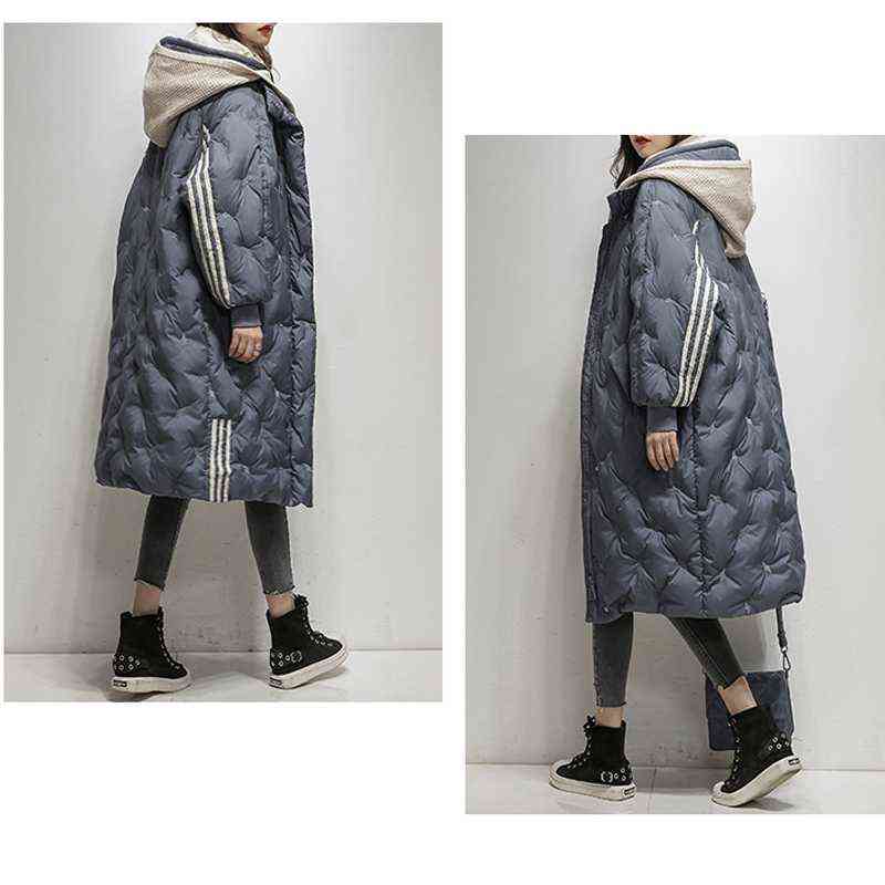 Hooded 90 White Duck Down Coat Women Long Jacket Winter Loose Down Jackets Female Overcoat Fashion Thick Parkas Lady Outwears 211221