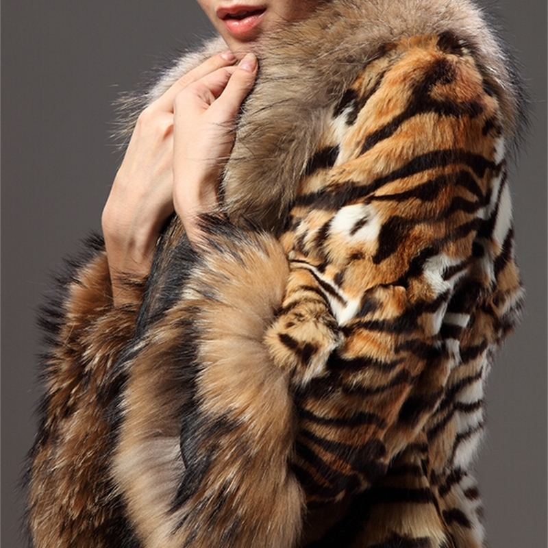Natural Raccoon Fur Coat Genuine Fur Jackets Overcoat Women's Real Rabbit Fur Outerwear Tiger Stripes Leopard Plus Size 6XL Cape 201112