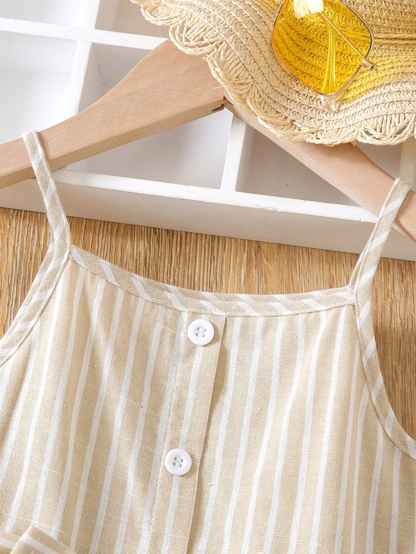 Toddler Girls Striped Two Layer Hem Belted Cami Dress SHE