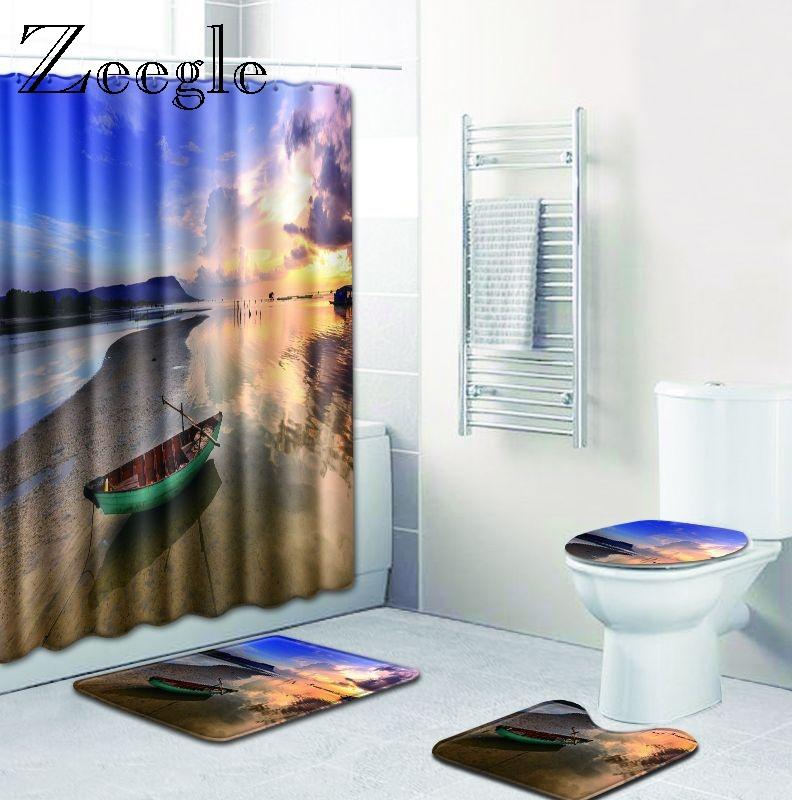 Zeegle 4 Pcs Scenic Pattern Shower Curtain Bath Mat Toilet Pad Set Anti-slip Toilet Carpet Soft Flannel Bath Mats
Zeegle 4 Pcs Scenic Pattern Shower Curtain Bath Mat Toilet Pad Set Anti-slip Toilet Carpet Soft Flannel Bath Mats
