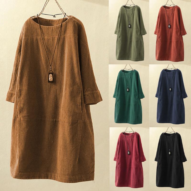 Corduroy dress winter ladies casual long-sleeved retro pocket corduroy solid color long-sleeved loose casual mini dress, Black
Corduroy dress winter ladies casual long-sleeved retro pocket corduroy solid color long-sleeved loose casual mini dress, Black