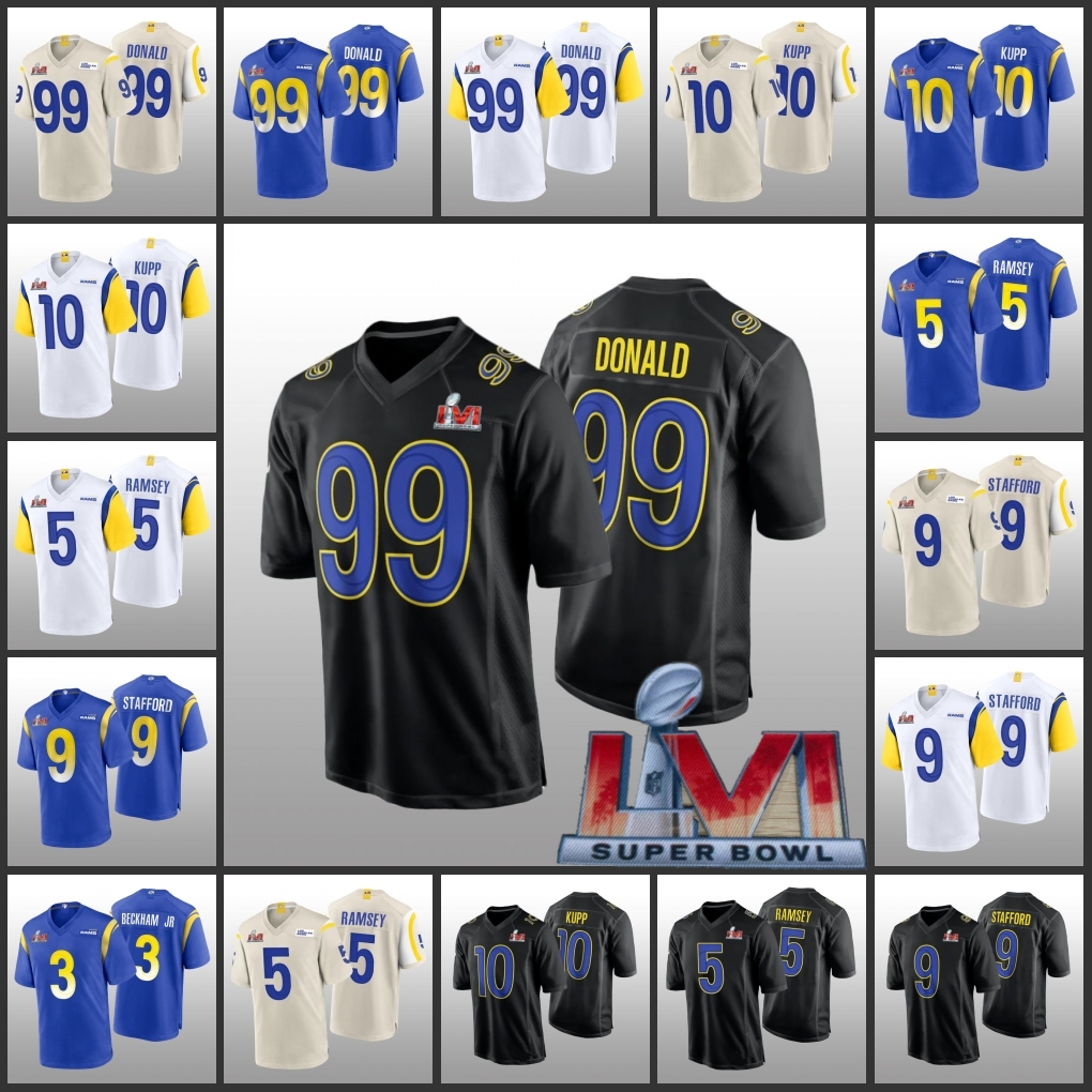 Los Angeles''Rams''Men #99 Aaron Donald 5 Jalen Ramsey 10 Cooper Kupp 9 Matthew Stafford Women Youth Super Bowl'�, Black
Los Angeles''Rams''Men #99 Aaron Donald 5 Jalen Ramsey 10 Cooper Kupp 9 Matthew Stafford Women Youth Super Bowl'�, Black