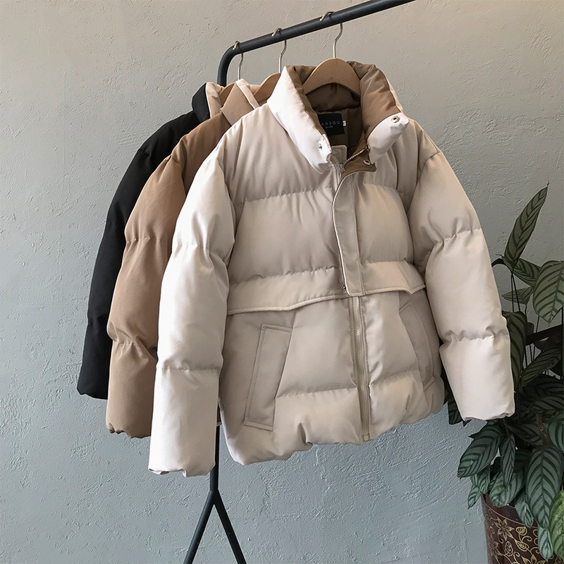 Winter Style Solid Cotton-Padded Jacket Women Oversize Bread Stand-Up Collar Thick Warm Causal Chic Coat Parka CRRIFLZ 201125