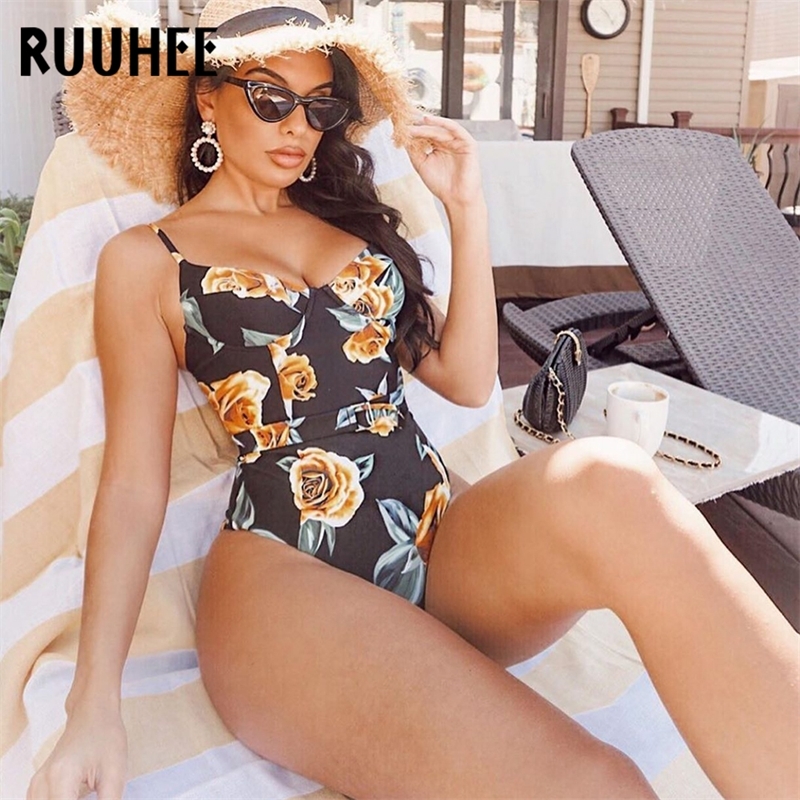 

RUUHEE One Piece Swimsuit Floral Printed Swimming Suit Women Push Up Swimwear Bathing Suit Female trajes de baño Beachwear Y200824, B4009ye