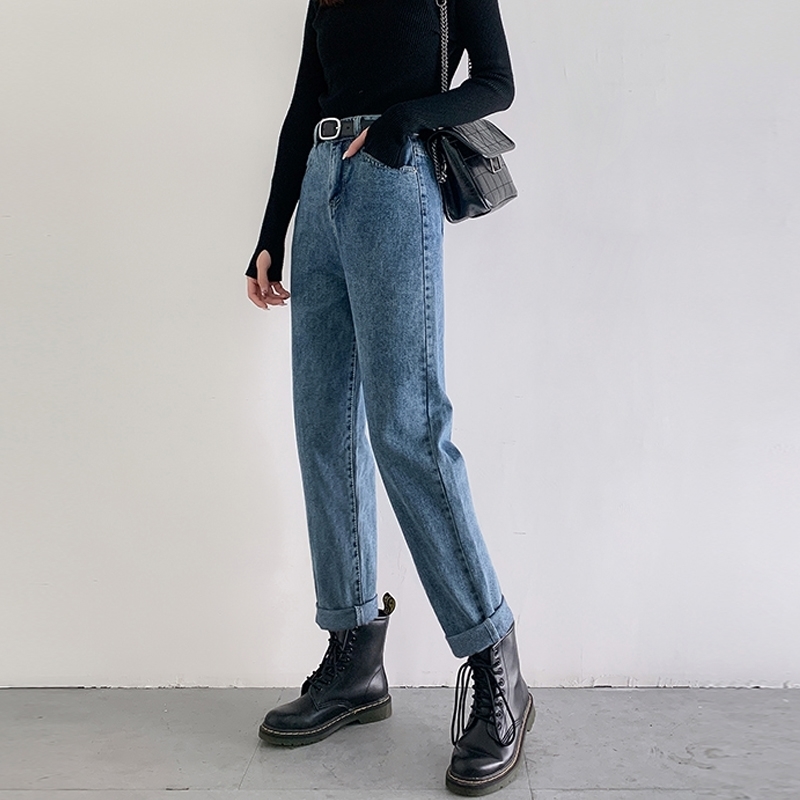 Vintage Straight Harem Jeans Women Plus Size High Waist Retro Mom Boyfriend Jeans Femme Black Blue Retro Denim Pants 201029