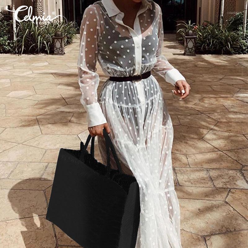 Vintage Casual Long Sleeve See Through White Dress Celmia Women Polka Dots Printed Transparent Dress Robe Vestidos Long Shirts1, Black
Vintage Casual Long Sleeve See Through White Dress Celmia Women Polka Dots Printed Transparent Dress Robe Vestidos Long Shirts1, Black