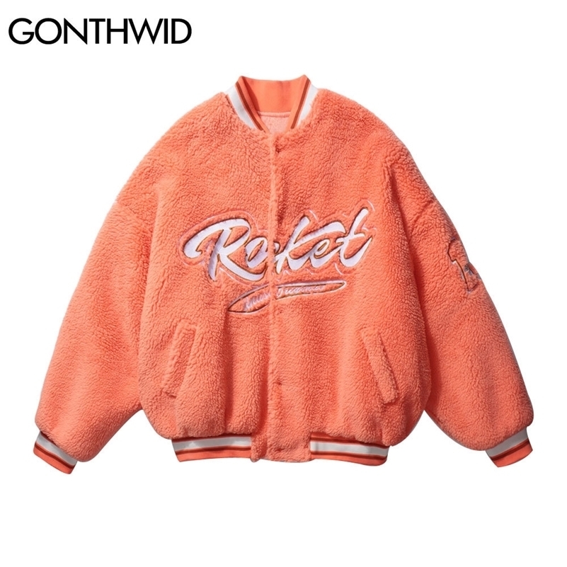 GONTHWID Striped Bomber Baseball Fleece Jackets Streetwear Hip Hop Casual Embroidery Stand Collar Jacket Coats Harajuku Outwear 201105, Orange
GONTHWID Striped Bomber Baseball Fleece Jackets Streetwear Hip Hop Casual Embroidery Stand Collar Jacket Coats Harajuku Outwear 201105, Orange
