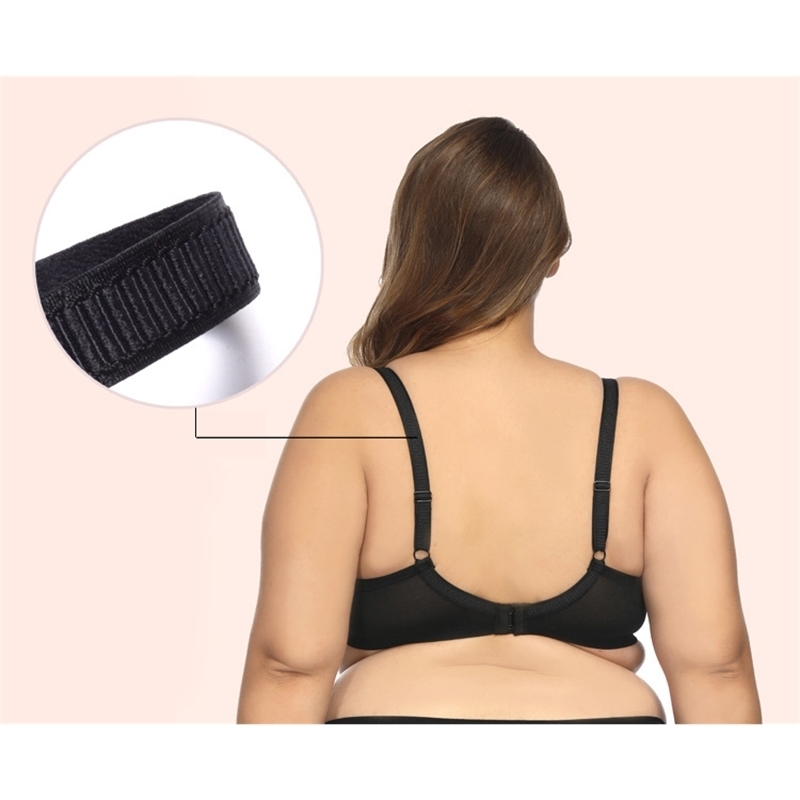 Women Plus Size Bra Seamless Underwire Thin Cup C D E F G H I J Simple Daily Brassiere for Big Chest Black Beige Super Large Cup 201202