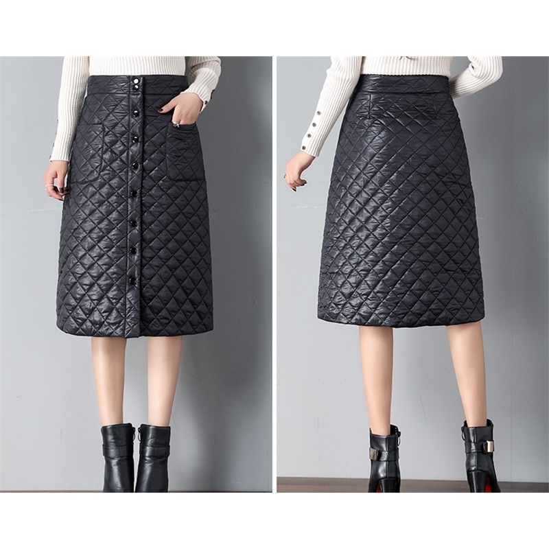 Winter New Arrival Women's Solid Down Skirt A-Line High Waist Buttons Thick And Warm Knee-Length Skirt Office Lady B99610K 201110