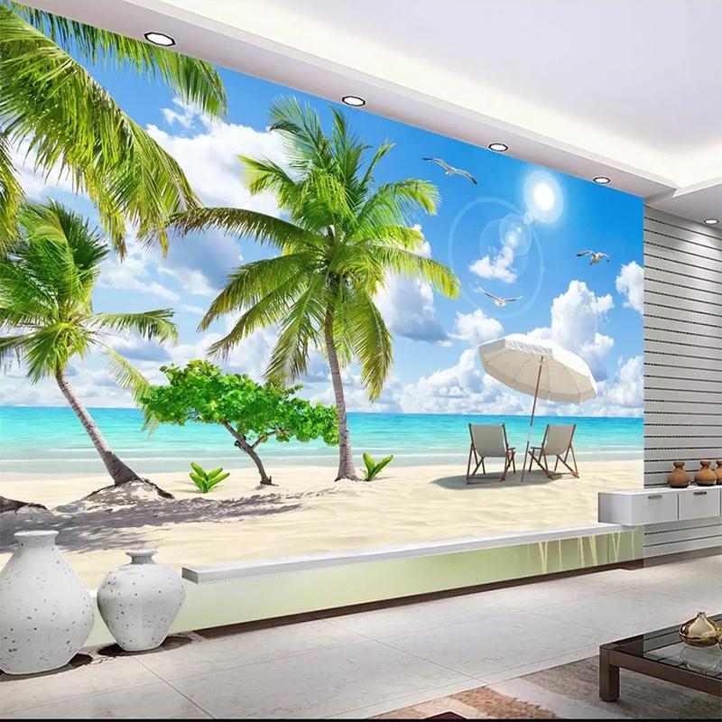

Photo Wall Mural Modern Maldives Hawaii Seascape Landscape 3D Laege Mural Wall Cloth Living Room Bedroom Background 3D Wallpaper, As pic