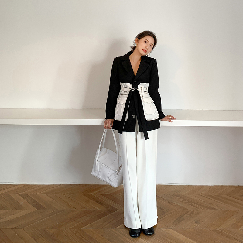 EAM Women Black Pocket Split Joint Blazer Lapel Long Sleeve Loose Fit Jacket Fashion Spring Autumn 1X582 201114