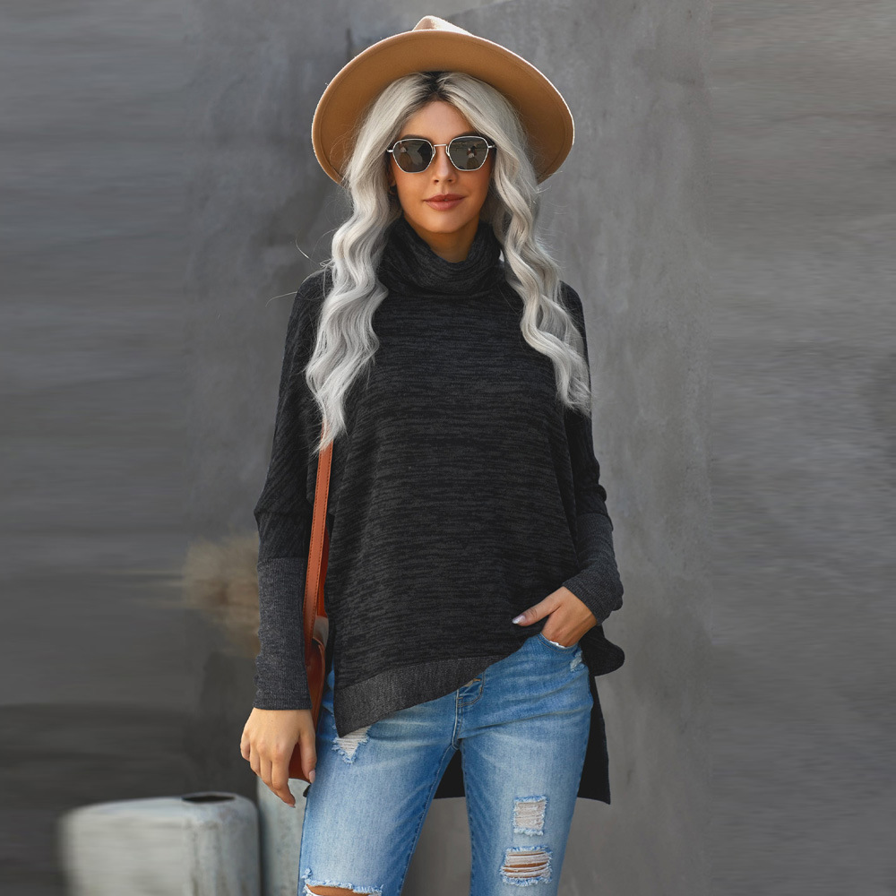 New short style front and simple back length feminine plus size loose high neck long top sleeve, Black
New short style front and simple back length feminine plus size loose high neck long top sleeve, Black