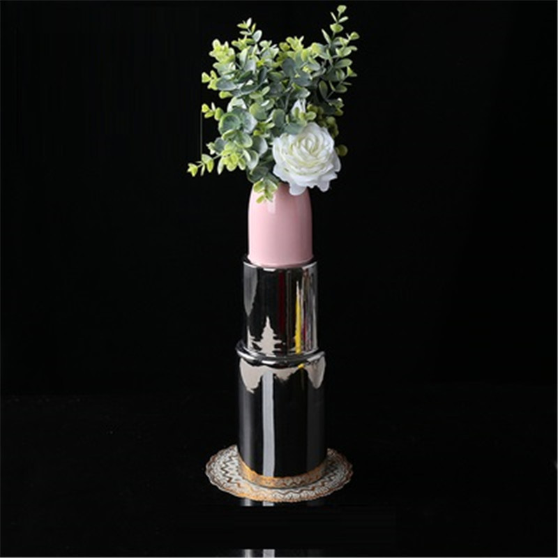 Nordic ins Home Simulation Lipstick Ceramics Vase Creative Living Room Coffee Table Flower Arrangement Home Decor A1764 LJ201209