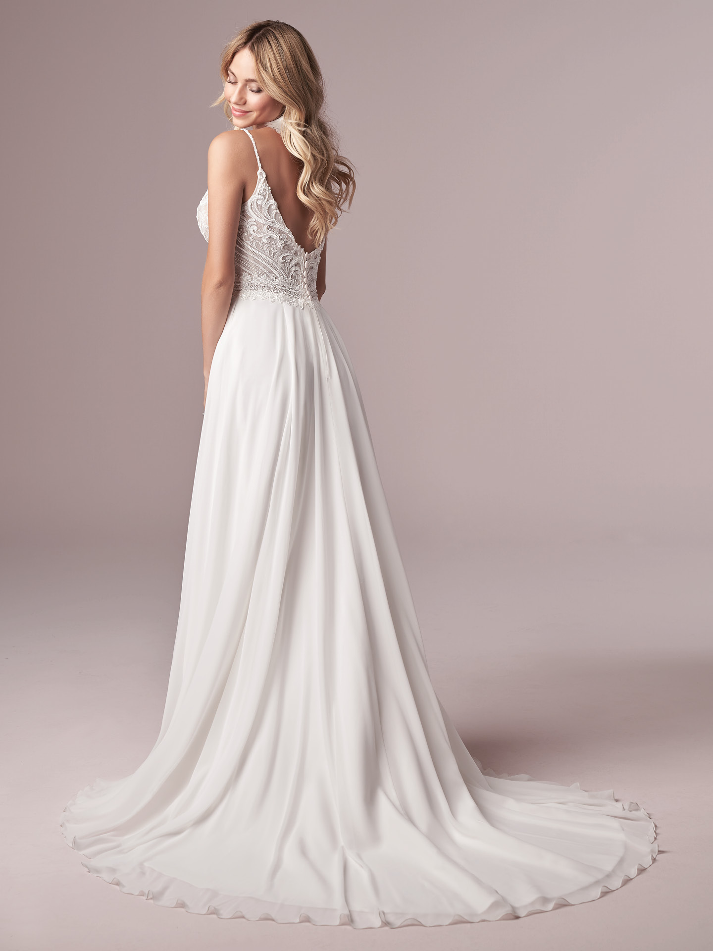 Beach Attractive Lace Backless Wedding Dresses Beaded V Neck A E Side Split Bridal Gowns Chiffon Sweep Train Robe De Mari E