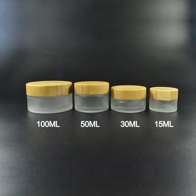 50pcs *50g cosmetic bamboo lid glass jar, 50g face cream frost glass jar with bamboo lid