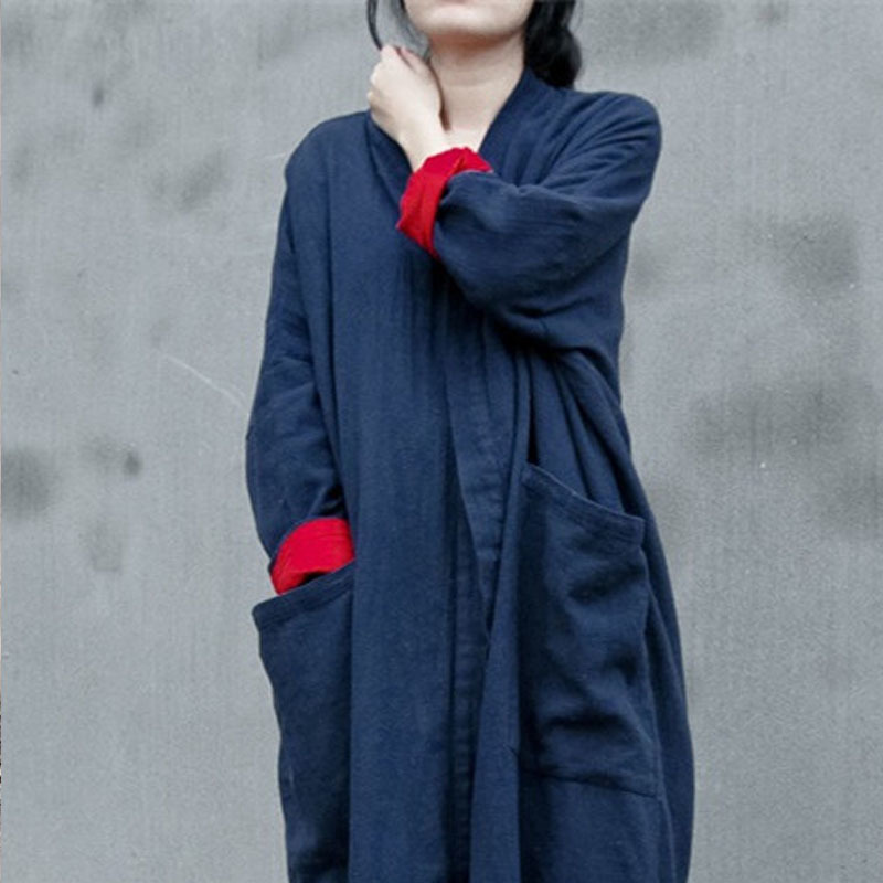 Johnature Women Maxi Coat Trench Vintage Autumn Pockets Long Sleeve 5 Colour Large Size Women Clothes Long Trench Linen 201030