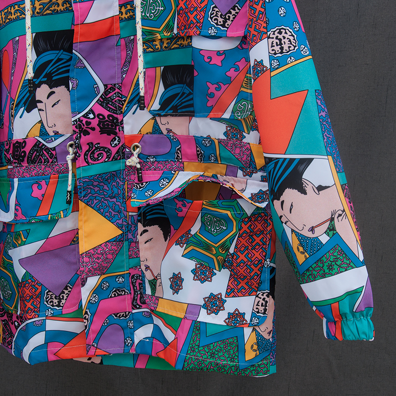 Harajuku Japanese Ukiyo E Colorful Patchwork Jacket Men Hip Hop Removable Hoodie Male Streetwear Windbreaker Graffiti coat A9111 T200111
