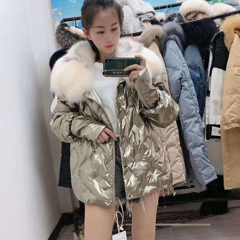 High Quality Big Fur Collar Winter Jacket Women Winter Warm Down Parka Coat Casual Polyester Zipper Down Jacket Female 201217
